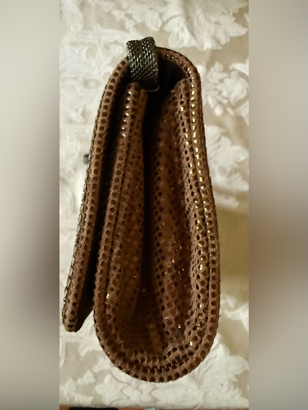 Whiting & Davis Brown Gold Metal Mesh Studded Convertible Clutch Bag - Picture 7 of 8